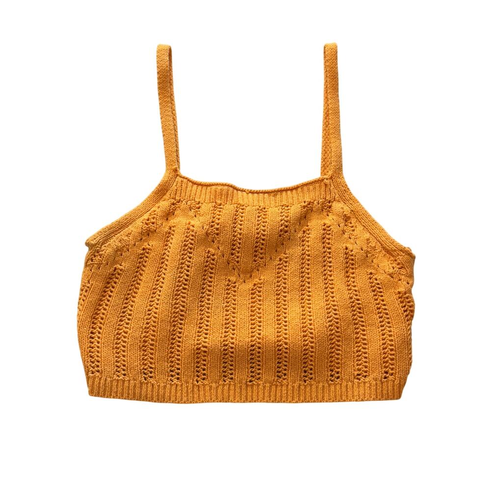 Freshman 1996 Orange Crochet Knit Cropped Tank Top Size S Boho